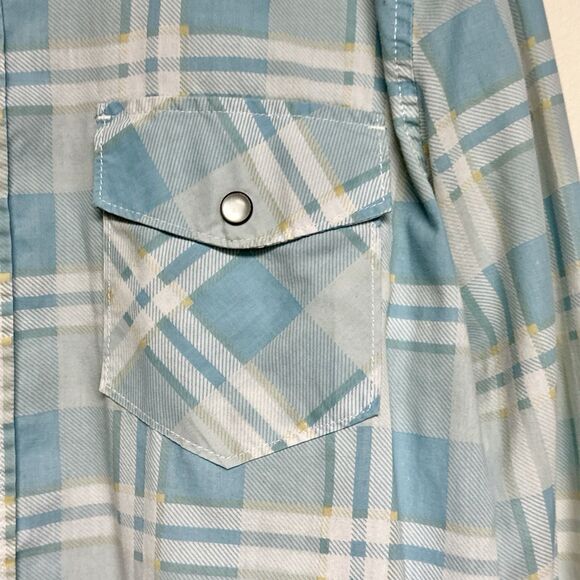 Warp And Weft Long Sleeve Pearl Snap Button Down‎ Blue Plaid Men’s Medium - Picture 5 of 11